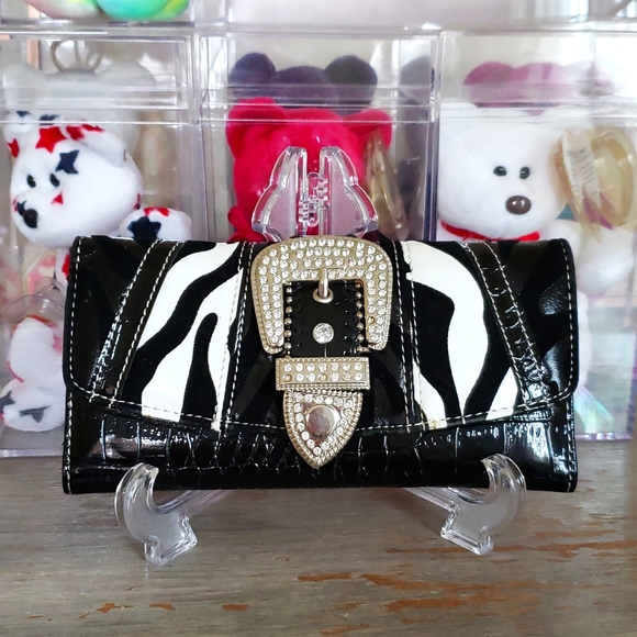 Ustyle Zebra Bling Rhinestone Belt Wallet vegan leather foldable - Picture 1 of 6